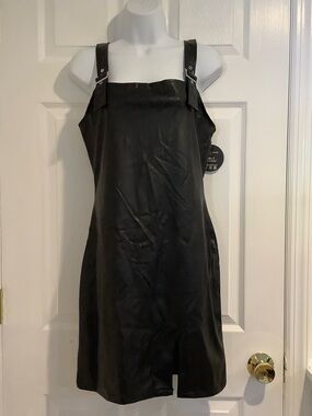 NWT JOLIE & JOY Black Faux Leather Sexy Rocker Glam Bach Party Mini Dress M